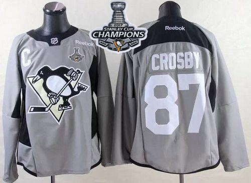 Penguins #87 Sidney Crosby Grey Practice Stanley Cup Finals Champions Stitched NHL Jersey